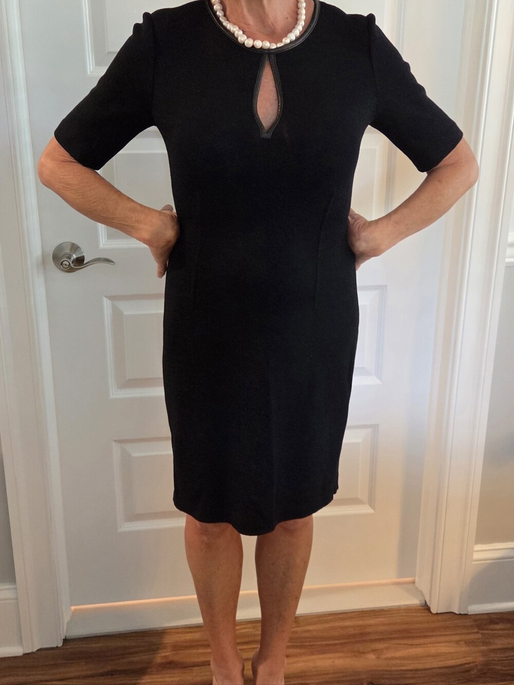 St. John Collection Black Keyhole Midi Dress.  Classic Knit